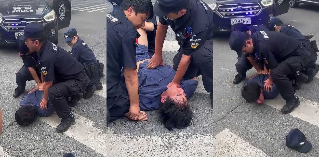 河南郑州男子无故砸车 砸完一条街后竟向特警车辆扔石头 被当场按倒疯狂抵抗