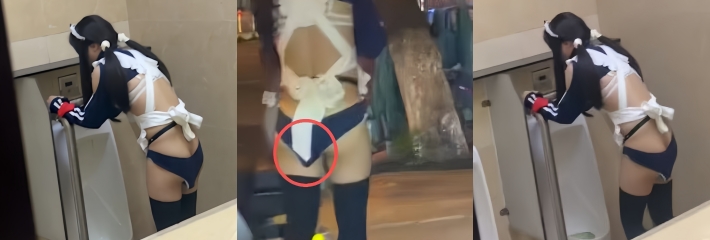 广州番禺顺发公园男厕内 女装大佬 塞跳蛋站着尿尿 现场视频曝光