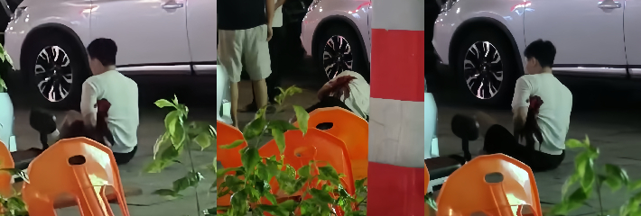 揭阳容城云悦酒店门口血案 家暴男被大舅哥持刀捅伤倒地 现场血迹斑斑