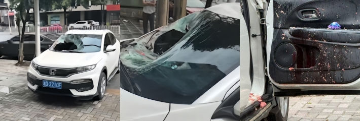 湖南祁阳祁东 20岁女生跳楼砸中小车 挡风玻璃破洞 车内满是脑浆血迹