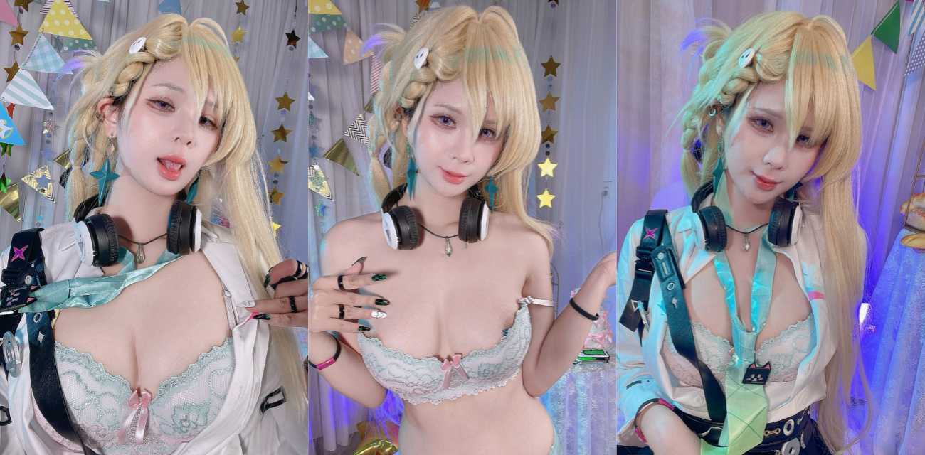 极品coser Pyoncos完美还原鸣潮角色琳奈 穿着紧致性感的服装 巨乳被衣服紧紧包裹呼之欲出